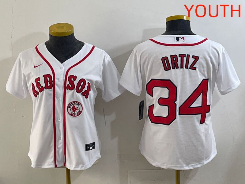 Youth 2025 Boston Red Sox 34 Ortiz White Game Nike MLB Jersey style 2